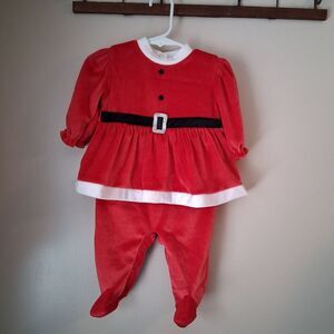 Small Step Baby Girl's One Piece Plush Santa Footie Outfit Costume Size 3-6 M
